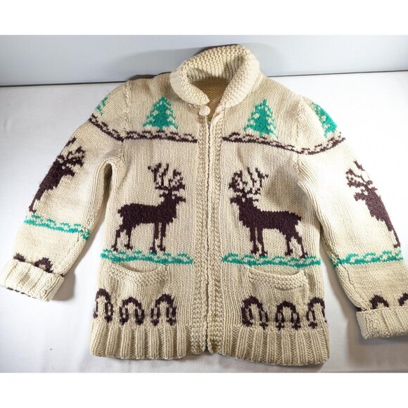 Classic Canadian Wool Cowichan Sweater Men M, thick chunky zip-up winter - Picture 3 of 9